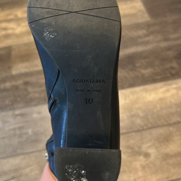 Aquatalia Black Leather Pointed Toe Block Heel Boots Size 10 - Picture 8 of 9